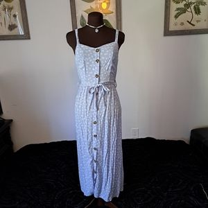 Blue button front midi dress